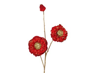 Everlands zijden bloem rood glitter 74 cm