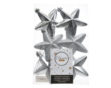 Decoris kersthangers sterren kunststof zilver