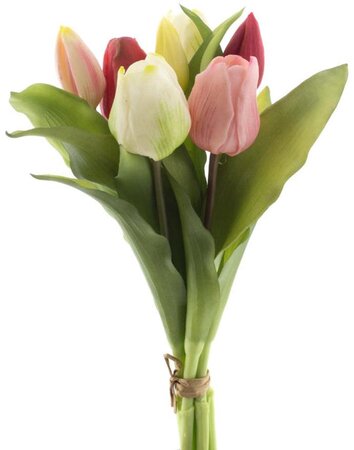 Zijden tulpenbosje Vermeer - roze/crème