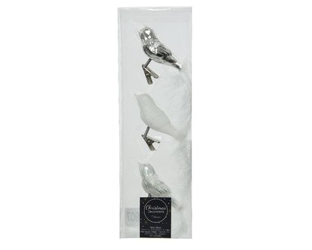 Decoris glazen ornament vogels zilver - afbeelding 1