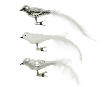 Decoris glazen ornament vogels zilver - afbeelding 2