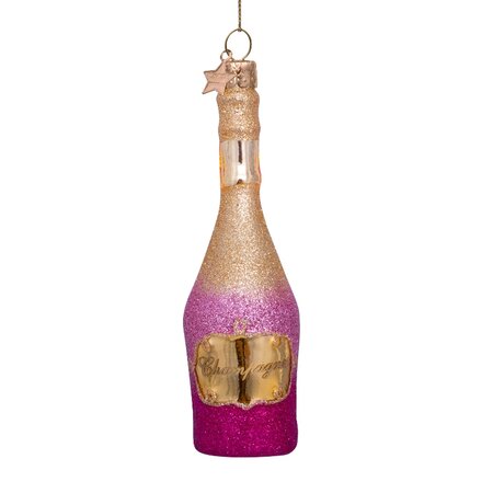 Vondels kersthanger campagnefles roze/goud - afbeelding 1