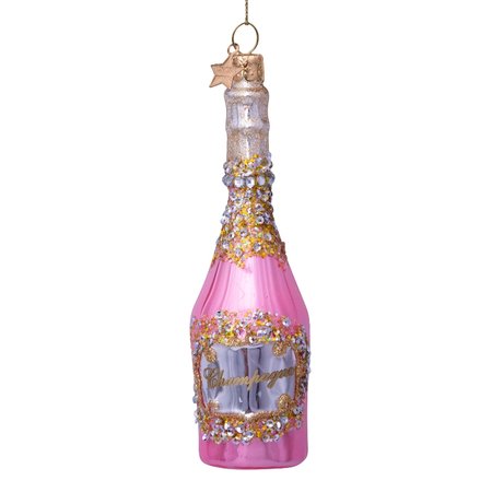 Vondels kersthanger roze/gouden fles champagne
