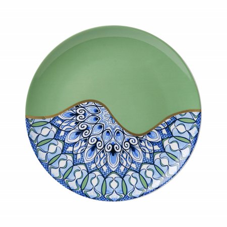 Heinen Delfts Blauw wandbord mandala groen - afbeelding 1