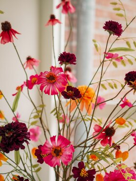 Zijden boeket 'Raspberry Sunrise' groot - afbeelding 3