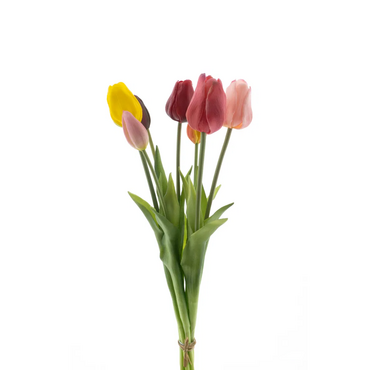 Zijden tulpenbosje 7 stuks - rood/roze/geel