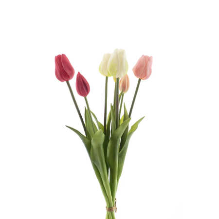 Zijden tulpenbosje 7 stuks - roze/crème